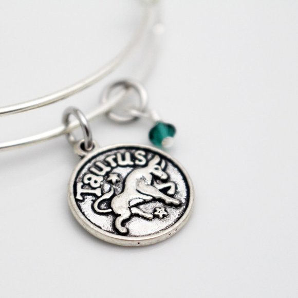 May Taurus Adjustable Charm Bangle - Handmade Zodiac Bracelet - Picture 9 of 11